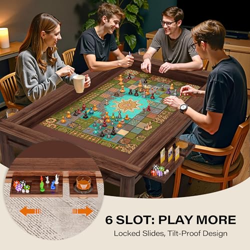 Board Game & Card Table for 6 Players with Removable Table Top, Gaming and Dining Table with Storage Rack, Detachable Cup Holders and Trays, for Card Game, DND and Poker, Walnut - size: With Storage Rack
