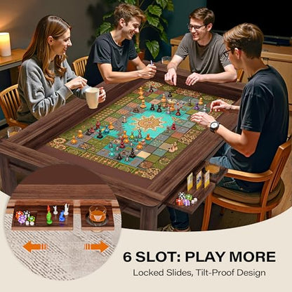 Board Game & Card Table for 6 Players with Removable Table Top, Gaming and Dining Table with Storage Rack, Detachable Cup Holders and Trays, for Card Game, DND and Poker, Walnut - size: With Storage Rack