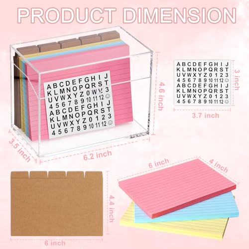4x6 Inch Acrylic Index Card Box Index Card Holder Clear Flash Card Holder Recipe Card Holder Business Card Organizer 150 Index Cards 30 Kraft Dividers A to Z Stickers For Hold 400 Tab Letter Note