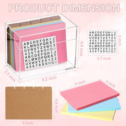 4x6 Inch Acrylic Index Card Box Index Card Holder Clear Flash Card Holder Recipe Card Holder Business Card Organizer 150 Index Cards 30 Kraft Dividers A to Z Stickers For Hold 400 Tab Letter Note
