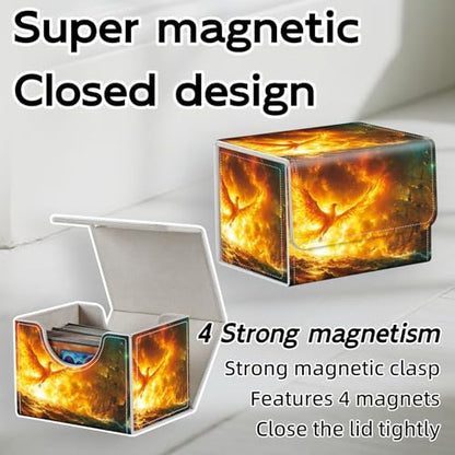 Trading Card Storage Box, Holds 100+ for MTG Cards, PU Leather with Magnetic Closure, Phoenix and Pirate Ship Fantasy Durable Deck Box for Magic the Gathering, Trading Card Games - color: Phoenix and Pirate Ship Fantasy