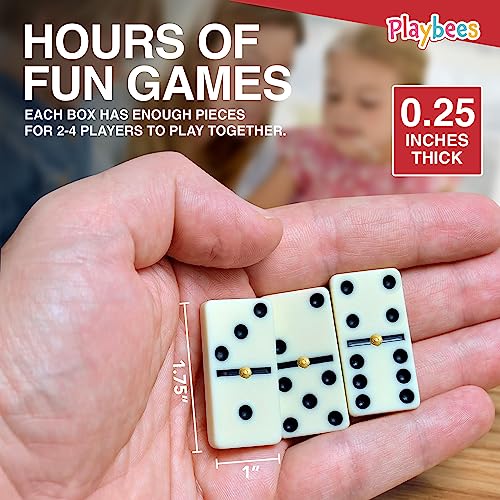 Playbees Premium Double Six Dominoes Set - 28 Classic Tiles in Faux Leather Case - Fun Educational Toy for Kids, Boys, Girls, Classroom Kit, Classic Game Night Party Favors Set, Travel-Friendly