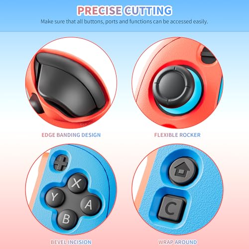 FUNDIARY Replacement for Nintendo Switch 2 Controller, Switch Wireless Controllers Compatible with Switch 2, Anti-Slip Soft Silicone Protective Cover with 2 Thumb Caps, Blue+Red - color: Red and Blue