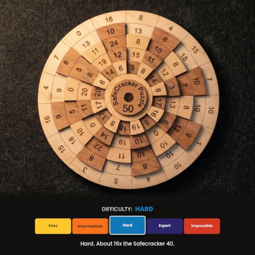 Creative Crafthouse Safecracker 50 Math Brain Teaser Puzzle for Adults | Laser cut wood with five number rings; align all 16 columns to reach the target. A hard solve and desk gift, made in USA - style: Safecracker 50