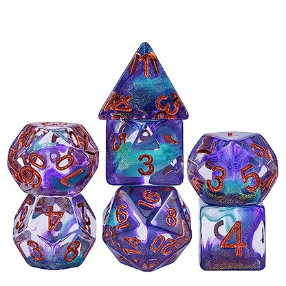 DND Dice Set Purple Magma Polyhedral Dice Set for D&D Tabletop Games | Leather Storage Bag, DM Gift, for Dungeons and Dragons Role Playing Games - color: Purple Mix Blue