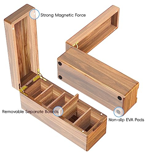 Neando Acacia Wood Trading Card Storage Box with Lid, 5-Compartment MTG & PTCG Card Organizer Fits 600+ Single Sleeved Cards, Magnetic Closure Deck Box
