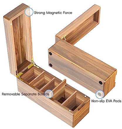 Neando Acacia Wood Trading Card Storage Box with Lid, 5-Compartment MTG & PTCG Card Organizer Fits 600+ Single Sleeved Cards, Magnetic Closure Deck Box