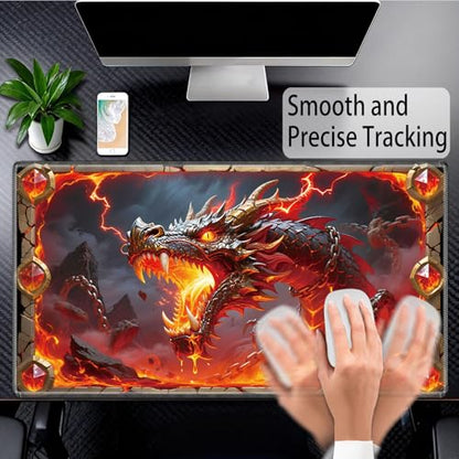 for MTG Playmat, for TCG Play Mat, 24 x 14 inches, Magic Game Card Mat Commander Playmat,Trading Card Inked Game Mat,Battle Game Rubber Non-Slip Mat - Fire Dragon - color: Fire Dragon