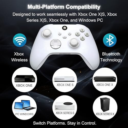 Elenai Wireless Gaming Controller Compatible with Xbox One X S, Xbox Series X S, PC, Android, Bluetooth Gamepad with 1400mAh Rechargeable Battery, LED Power Display, 3.5mm Audio Jack, Ergonomic Grip, White
