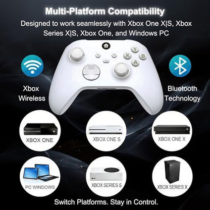 Elenai Wireless Gaming Controller Compatible with Xbox One X S, Xbox Series X S, PC, Android, Bluetooth Gamepad with 1400mAh Rechargeable Battery, LED Power Display, 3.5mm Audio Jack, Ergonomic Grip, White