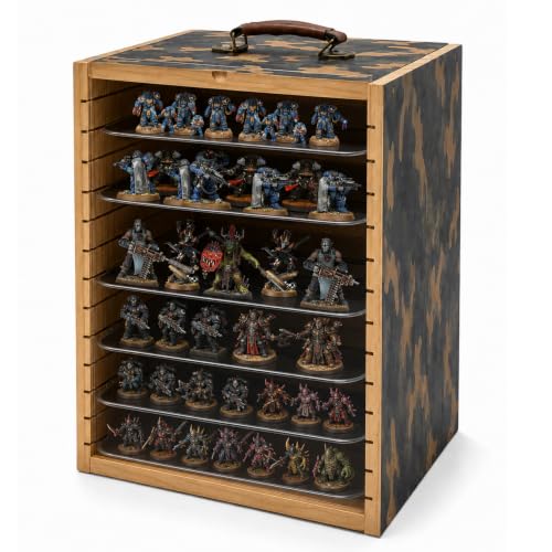 Miniatures Storage Case for Tabletop Wargaming Figurines, Mini Display Case | Solid Wood, 6 Metal Trays, Transport Case, Carrying Case for Collectibles Miniatures - color: Camouflage