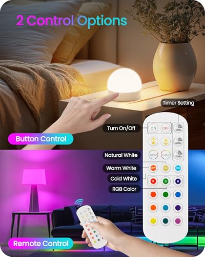 Rechargeable Light Bulbs with Remote Control, 2 Pack E12 Base Battery Operated Light Bulbs, 3 Timer 15 Colors Selectable, Dimmable Wireless RGB LED Bulb for Lamp, Non-Hardwired, R08YBP205 - size: E12 Base - RGB