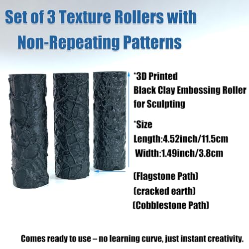 LuckyVin Terrain Texture Roller for D&D, Wargaming, Battle Mat, Tabletop, Dungeons and Dragons, Black (3-piece Set Gravel Board Pattern/Gravel Vein Crack/Gravel Pattern) - color: 3-piece set Gravel board pattern/Gravel vein crack/Gravel pattern