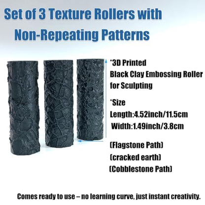 LuckyVin Terrain Texture Roller for D&D, Wargaming, Battle Mat, Tabletop, Dungeons and Dragons, Black (3-piece Set Gravel Board Pattern/Gravel Vein Crack/Gravel Pattern) - color: 3-piece set Gravel board pattern/Gravel vein crack/Gravel pattern