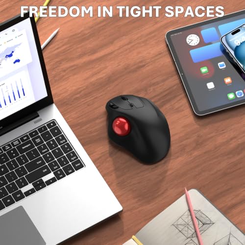 EDJO Ergonomic Wireless Trackball Mouse, 3-Device Bluetooth/2.4G, Red | 30° tilt, thumb control, 5 DPI levels 400-2400, up to 160h battery, Type-C rechargeable, stationary design, removable ball