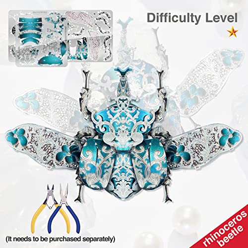 Piececool 3D Metal Puzzles for Adults, Rhinoceros Beetle 3D Model Building Kits Insect Themed Brooch Assembling DIY Crafts Creative Birthday Gifts,22Pcs - color: Rhinoceros Beetle