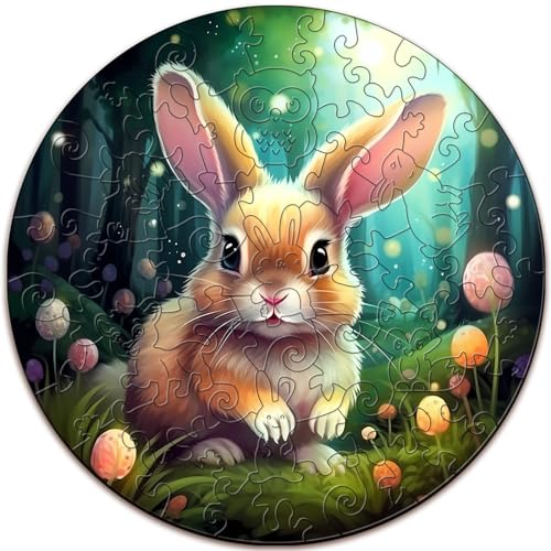 Wooden Puzzles for Kids Ages 4-8, Cute Bunny Puzzle, Unique Animal Shaped Wooden Jigsaw Puzzles for Kid, 50 Pieces Puzzles for Kids(50pcs,11.4 * 11.4in) - color: Easter Bunny