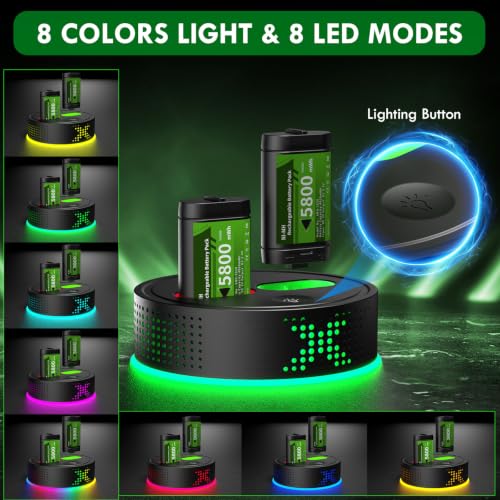 Rechargeable Battery Pack for Xbox One/Series X/S,2 x 5800mWh Rechargeable Batteries with RGB Charger Station,Fast Charging Battery Station for Xbox One S/X/X-Sereies S/X