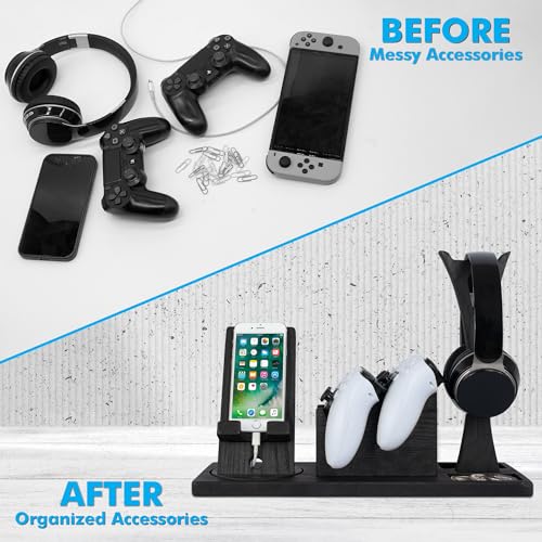 Unique Gift for Gamers, Game Room Decor. Unique Gaming Organizer with Headset Holder, Rotatable Phone Stand & Controller Stand. Wooden Gaming Gadget for Gaming Desktop, Streamer, Teenage Boy - size: Classic