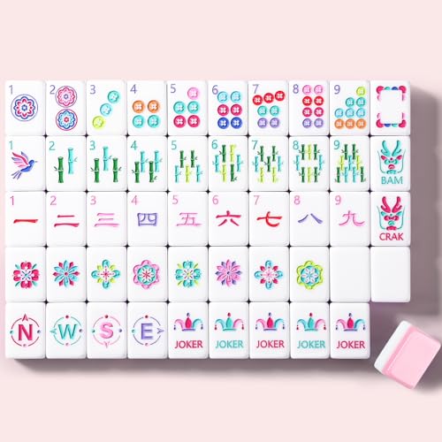 American Mahjong Game Set, 160 Pink Layered Mah Jong Tiles with Tile Bag, Gift-Ready Storage Box, 4 Dice with Pouch, Mahjong Travel Tiles Set, Western Mah Jongg, Majong, Majiang - color: Pink-2