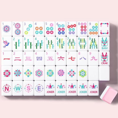 American Mahjong Game Set, 160 Pink Layered Mah Jong Tiles with Tile Bag, Gift-Ready Storage Box, 4 Dice with Pouch, Mahjong Travel Tiles Set, Western Mah Jongg, Majong, Majiang - color: Pink-2