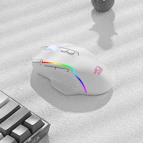 Redragon M810 PRO Wireless RGB Gaming Mouse 10000 DPI Remapping Keys | Cable-Free 0 Delay, Rapid-Fire Macro Keybinds, Vibing Backlight, Ergonomic Grip Body Comfort - color: White, style: M810 PRO