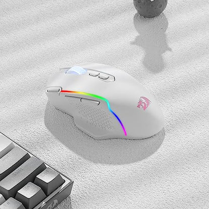Redragon M810 PRO Wireless RGB Gaming Mouse 10000 DPI Remapping Keys | Cable-Free 0 Delay, Rapid-Fire Macro Keybinds, Vibing Backlight, Ergonomic Grip Body Comfort - color: White, style: M810 PRO