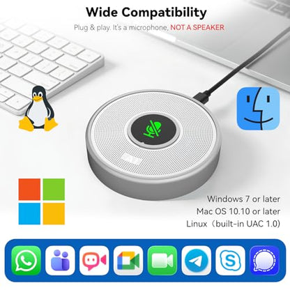 ANSTEN USB Microphone No Speaker, Laptop Computer Microphone Conference Mic | Mute Button with LED, Omnidirectional Condenser PC Desktop Mic, AI Noise Reduction, Plug & Play for Online Class Video - color: Silver
