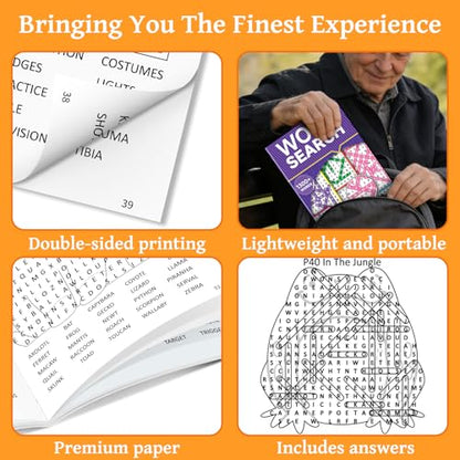 Elfew 8000+ Large Print Word Search Books for Adults & Teens & Seniors, 6-Pack with 330+ Themes Puzzles Activity Books for Brain Games & Stress Relief（Innovative Shape Word Search Design）