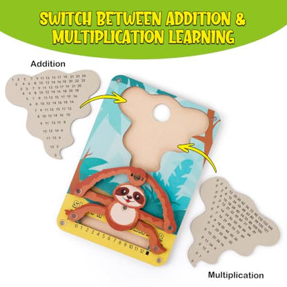Sloth Calculator Math Toy, Montessori Math Manipulatives for Kids, Addition & Multiplication Practice Board, Hands-On STEM Learning Toy for Classroom & Homeschool, Gift for Ages 6+