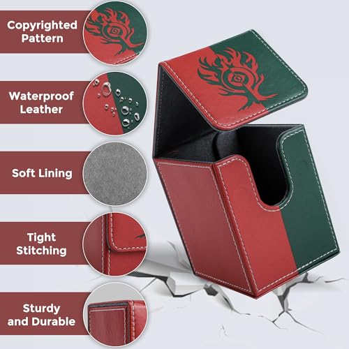 Card Deck Box with 2 Dividers, MTG Commander Deck Box Holds 100+ Double-Sleeved Cards, Leather Magnetic Deck Case Compatible with Magic TCG CCG Cards, Red/Green - color: 1. Red & Green, size: 100 Double-sleeved Cards Vertical