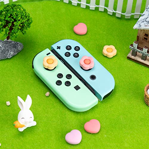 GeekShare Silicone Joystick Thumb Grip Caps, Joystick Cover Compatible with Switch / OLED / Switch Lite,4PCS -- Heart & Flower (Pink&Yellow) - color: Heart & Flower Pink