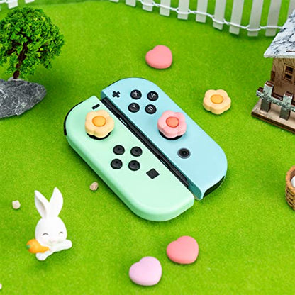 GeekShare Silicone Joystick Thumb Grip Caps, Joystick Cover Compatible with Switch / OLED / Switch Lite,4PCS -- Heart & Flower (Pink&Yellow) - color: Heart & Flower Pink