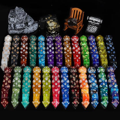 QMay DND Dice Set -25x7 (175pcs) Polyhedral Dice Compatible with Dungeons and Dragons D&D RPG MTG Table Games.25 Sets of 7 dice and a dice Bag - color: 25 Sets-175pcs