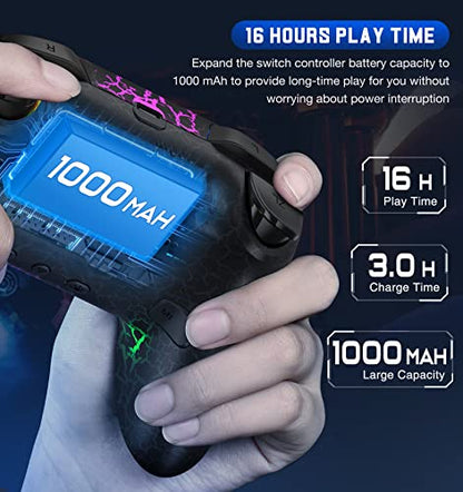 Gammeefy Switch 2 Controller, Wireless Switch Pro Controller for Nintendo Switch/Lite/OLED, 9 Color Adjustable LED Switch Remote Compatible with Windows PC/Android/IOS with Blue·tooth receiver - color: Black with Bluetooth Receiver