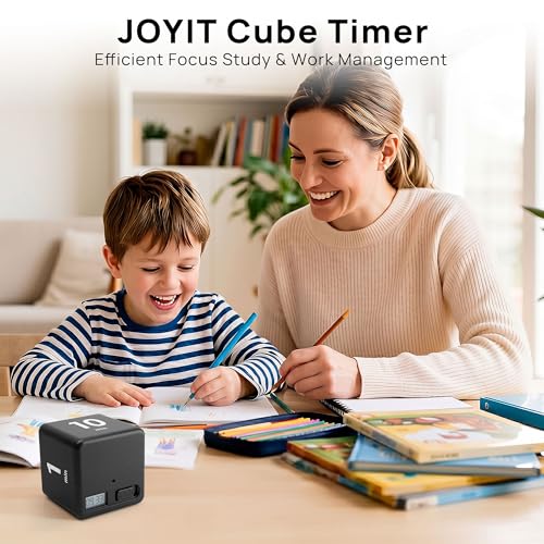 JOYIT Black Cube Timer 1 3 5 10 Minutes - Flip Countdown Visual Timer for Time Management, Kitchen, Workout, Study, Classroom, Office, Games - color: Black 1-3-5-10