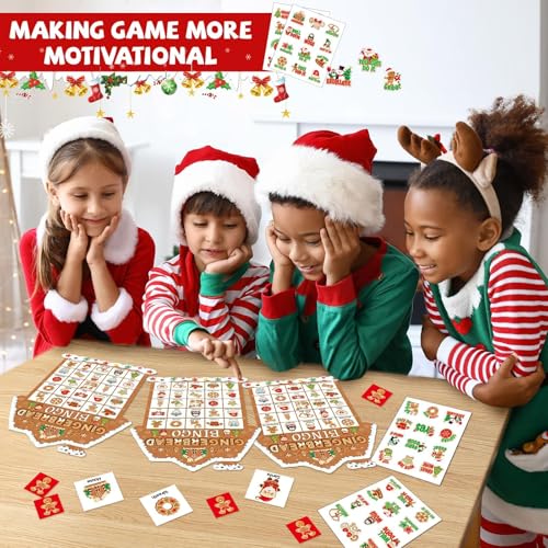 39Pcs Christmas Gingerbread Themed Bingo Game for Kids Adults 24 Players Christmas Baking Game Cards with Reward Stickers for Family Friends Students Large Group Activities Winter Holiday Party Favors - style: Christmas Gingerbread