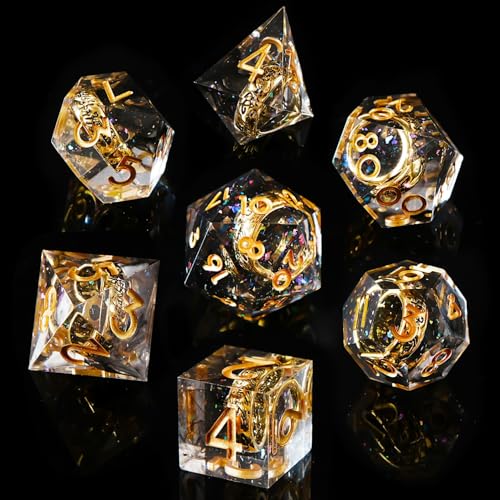 Ring DND Dice Set Sharp Edge Resin Dice,Ring Inclusion Suitable for Lord of the Ring D&D Dice RPG Role Playing Games Suitable for Dungeons and Dragons Polyhedral Dice Set（Black） - color: Gold