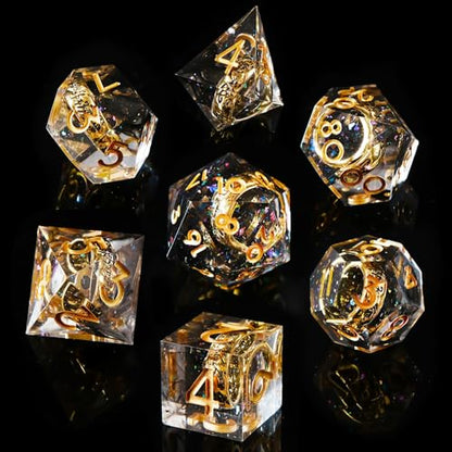 Ring DND Dice Set Sharp Edge Resin Dice,Ring Inclusion Suitable for Lord of the Ring D&D Dice RPG Role Playing Games Suitable for Dungeons and Dragons Polyhedral Dice Set（Black） - color: Gold