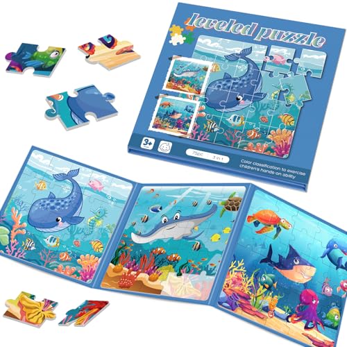 Magnetic Puzzles for Toddlers 3-5 Toddler Puzzle Travel Toys （Sea） | Jigsaw Puzzles for Kids 75-Pieces Travel Toys Sea Puzzles Ages 4-6 Road Car Trip & Airplane Activities - style: Sea