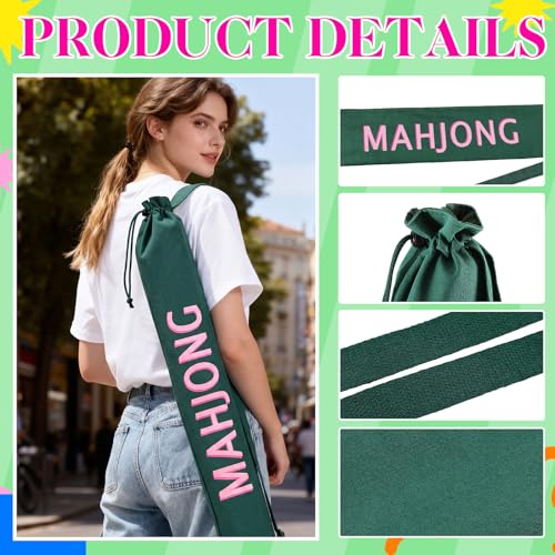 34 Inch Long Mahjong Mat Bag Summer Double Strapped Canvas Drawstring Mahjong Holder Lightweight Outdoor Carrying Bag for Board Games Storage-mat Not Include(Green,Soild) - color: Green, style: Soild