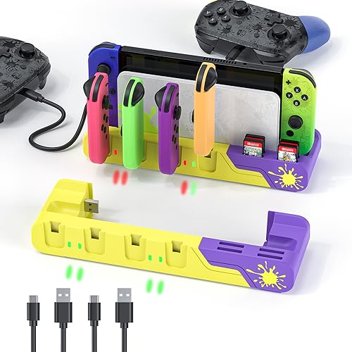 Switch Charging Station - Charges up to 6 Joycons with Game Card Storage Stand for Nintendo Switch & OLED Model Joycons (Designed for Splatoon 3) - color: Splatoon 3 Edition