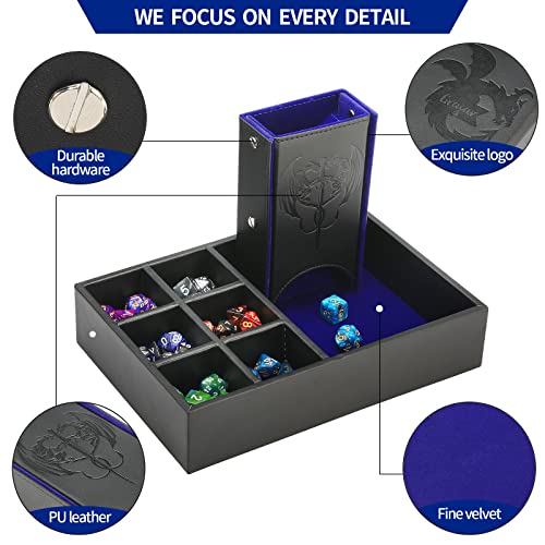 Grajar 3 in 1 Dice Tray with Lid, Portable Dice Box Storage for DND, Dungeons and Dragons, D&D, MTG & RPG Games - Blue - color: Blue