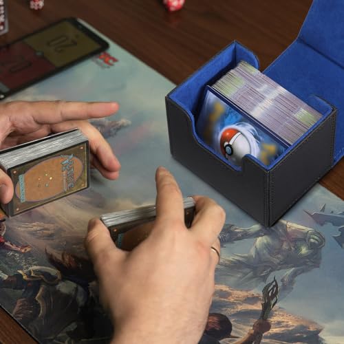 Weewooday 3 Pieces Leather Deck Card Boxes Game Box for 100 Plus Cards Playing Magnetic Storage Box Compatible with Mtg Tcg(Black, Black Red, Black Blue,Horizontal)
