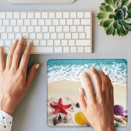Sea Shells on Sand Beach Mouse Pad Square MousePads Non-Slip Rubber Base Mouse Mat Desk Pad with Stitched Edge for Desk Computers Laptop Office, 9.5x8 Inches - color: Sea Shells on Sand Beach