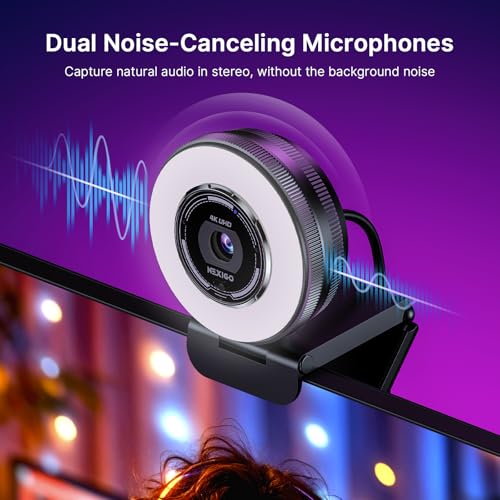 NexiGo 4K Streaming Webcam Kit, N680E Pro UHD Webcam w/Ring Light, PDAF Autofocus, 1080p 60FPS, Dual Noise-Canceling Mics, Privacy Shutter, Lightweight Mini Tripod, for Zoom/Teams/Twitch/Google Meet