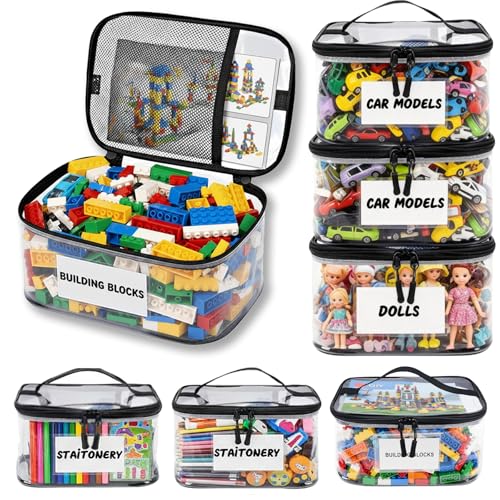6 Pack Extra Large Clear Storage Bags with Tag & Pocket – Versatile Waterproof Organizer Bags for Books, snacks, picture books, balls, etc. (Black-L-Size-6 Pack) - color: Black-L-Size-6 Pack
