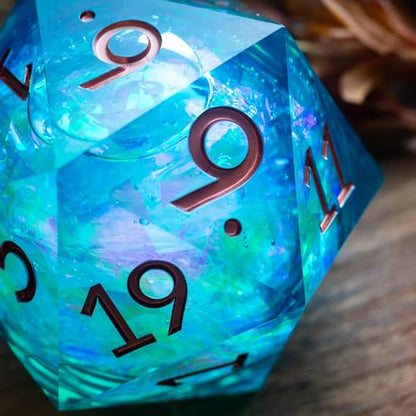 Massive Sea Green Teal Liquid Core 95MM Chonk Handmade Resin Dice and Box, Only 1 D20, Large, Green Dice