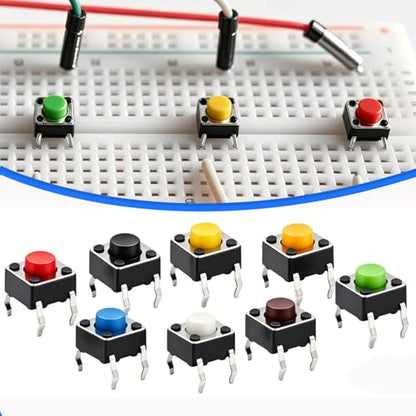 TWTADE 160PCS Momentary Tactile Touch Micro Push Button Switch tact 6x6x5mm Tactile Switch kit,Each Color 20PCS Red Blue Black Green White Yellow Brown - color: 8 Colors-4 Pin 6x6x5mm