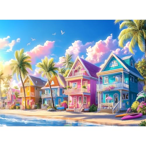300 Pieces Jigsaw Puzzles for Adults, Color House Puzzle for Adults Children Seniors, Oil Painting Style Puzzle 300 Pieces, Gift for Birthday, Home Decor, Fun for Family Entertainment(20.5 * 15 in) - style: Colorful House